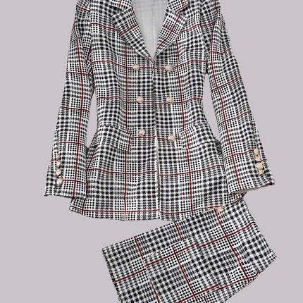 Elowen Plaid Skirt Suit Tailored Lapel Jacket & High-Waist Skirt in Elegant Check Pattern