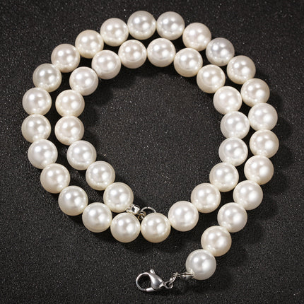 Shell Bead Pearl Necklace – Unisex Geometric Chain with Cross Pendant