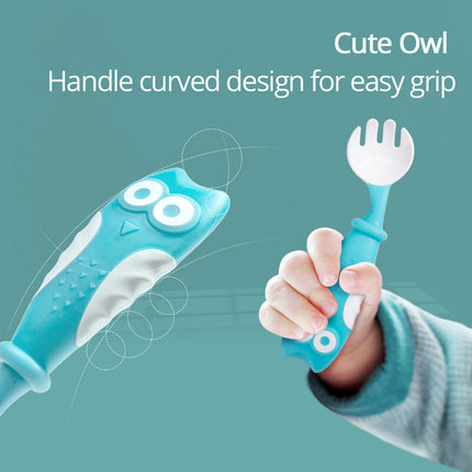 Baby Feeding Tableware – Owl Elbow Spoon & Fork Set