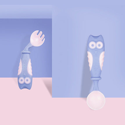 Baby Feeding Tableware – Owl Elbow Spoon & Fork Set