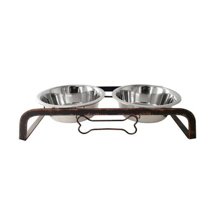 Rustic Elevated 16oz Two Bowl Dog Feeding Station-1