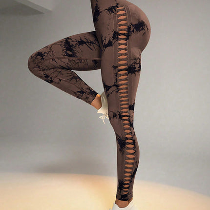 Contour Flex Tie Dye Yoga Leggings High Waist, Side Cut Out, Scrunch Lift Fit