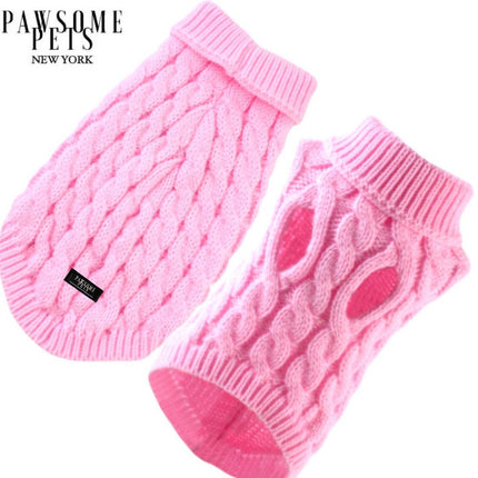 (EXTRA WARM) DOG AND CAT CABLE KNIT SWEATER - PINK-0
