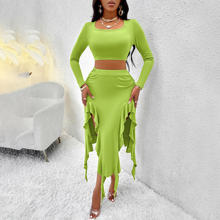 Seraphina Pleated Dress Suit Long Sleeve Solid Ruffle Ensemble in Sculpted Elegance