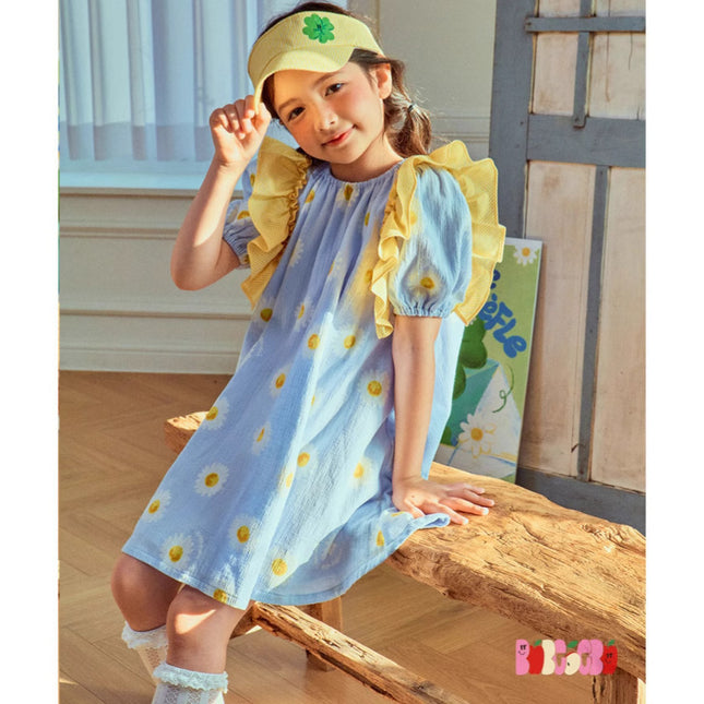 Girls’ Summer Korean Style Cotton A-Line Dress – Short Sleeve Cute Outfit