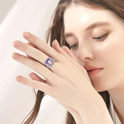 Luminous Radiance: Ombre-Amethyst Ring in Sterling Silver