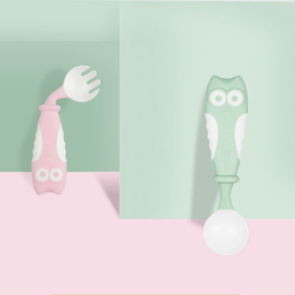 Baby Feeding Tableware – Owl Elbow Spoon & Fork Set