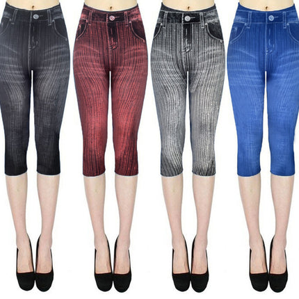 Stretch Bottoming Cropped Slim Fit Hip Raise Printed Jeans For Women