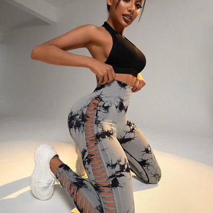 Contour Flex Tie Dye Yoga Leggings High Waist, Side Cut Out, Scrunch Lift Fit