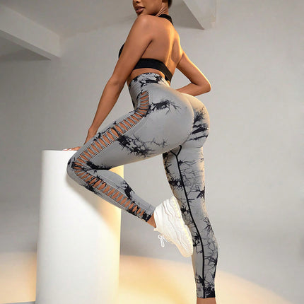 Contour Flex Tie Dye Yoga Leggings High Waist, Side Cut Out, Scrunch Lift Fit