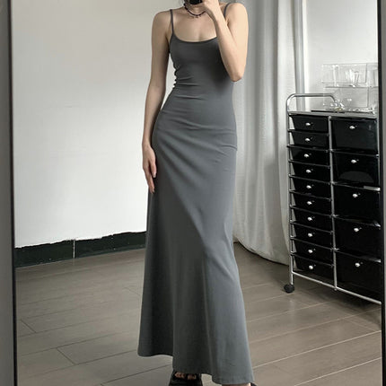High-Waist Slimming Strap Dress, Solid Color Casual A-Line Knee-Length For Women