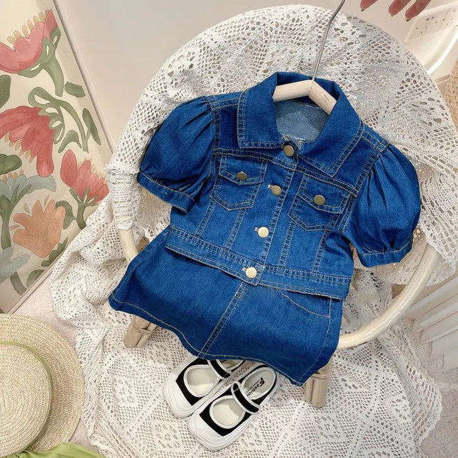 Girls’ Summer Cotton Two-Piece Set – Cute Top & Skirt Outfit