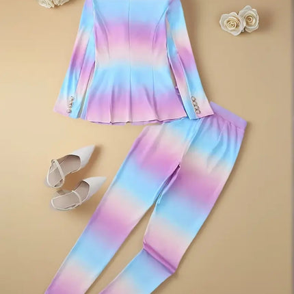 Gradient Color Elegant Suit Jacket Set