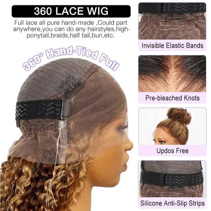 Invisible Strap Highlight 360 Full Hd Lace Front Wig 250 Density Honey Blonde Glueless Wig H Deep Wave Frontal Wig Human Hair