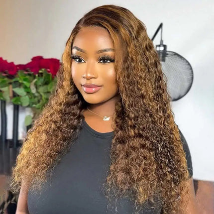 Invisible Strap Highlight 360 Full Hd Lace Front Wig 250 Density Honey Blonde Glueless Wig H Deep Wave Frontal Wig Human Hair