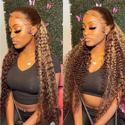 Invisible Strap Highlight 360 Full Hd Lace Front Wig 250 Density Honey Blonde Glueless Wig H Deep Wave Frontal Wig Human Hair