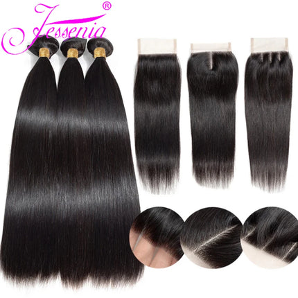 Bone Straight 13A Grade Human Hair Bundles With Closure Malaysian Unprocessed Frontal Tissage Bresiliens Bone Straight Virgin