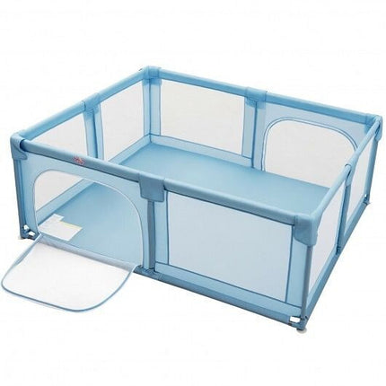 75 x 59 Inch Large Baby Playpen with Breathable Mesh and Zipper Doors-Gray-5