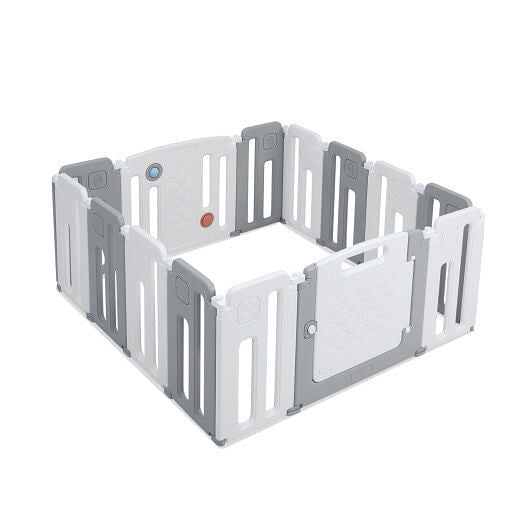 14 Panels Kids Safety Activity Play Center with Drawing Board-Pink-0