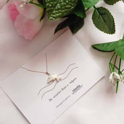 Dolphin necklace on 18 inch Sterling Silver Chain, Be Smarter Than A Dolphin Message, Personalised Gift, Affirmation Necklace, Affirmation Gift, Unique Gift Idea | by nlanlaVictory-2