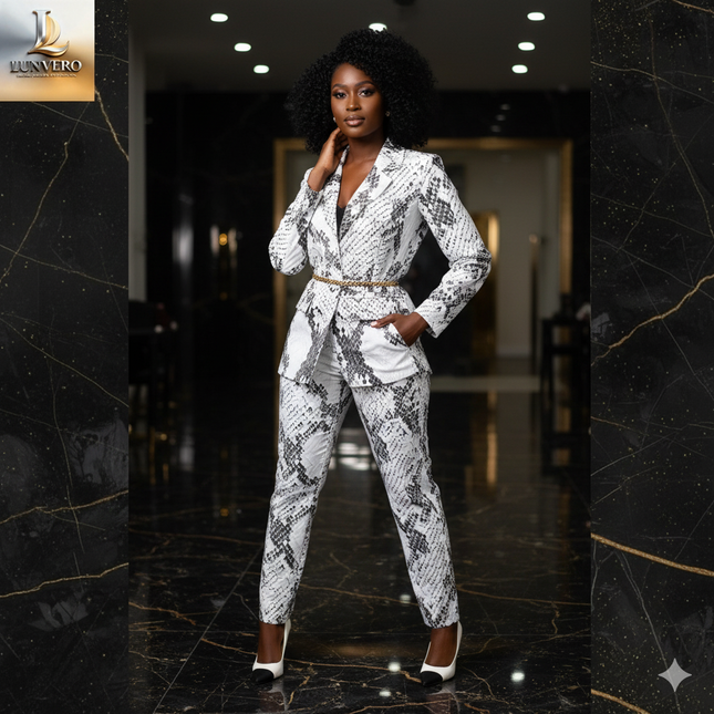 Serpent Silk Tailored Set: The 2025 Edition Snake-Patterned Blazer & Slim-Fit Power Pants