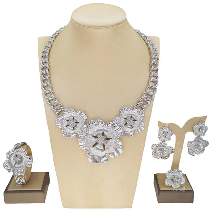 Yulaili High Quality Latest Italian Gold Style Silver Color Necklace Wedding Women Bridal Party Wholesale Jewelry Set