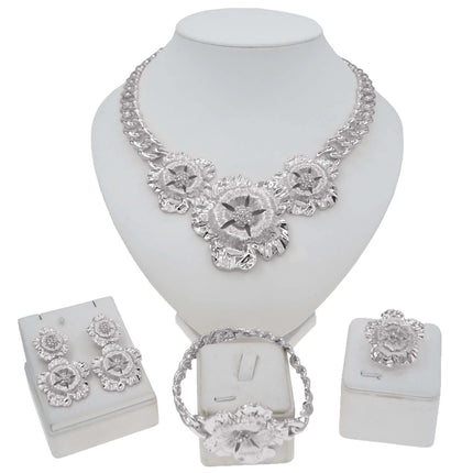 Yulaili High Quality Latest Italian Gold Style Silver Color Necklace Wedding Women Bridal Party Wholesale Jewelry Set