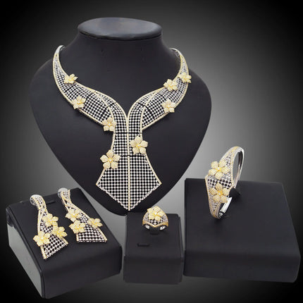 Yulaili Luxury Brass Cubic Zircon Jewelry Sets for Women Wedding Bridal Jewellery Set