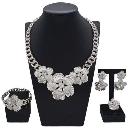 Yulaili High Quality Latest Italian Gold Style Silver Color Necklace Wedding Women Bridal Party Wholesale Jewelry Set