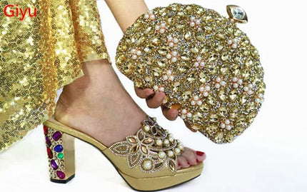 doershow beautiful Italian Shoes And Bag Sets For Evening Party With Stones Italian Leather Handbags Match Bags! HDF1-30