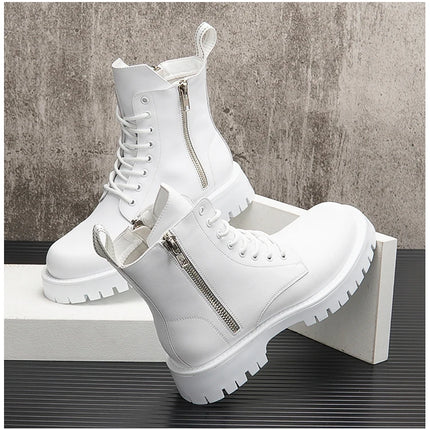 White Men Casual boots Punk High Tops Motorcycle Ankle Boots Height Increasing shoes Zapatillas Hombre