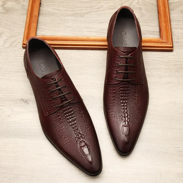 PJCMG New Spring/Autumn Handmade Lace-Up Balck/Red Genuine Leather Carved Dress Oxford Flat Men Shoes