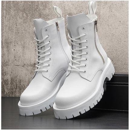 White Men Casual boots Punk High Tops Motorcycle Ankle Boots Height Increasing shoes Zapatillas Hombre
