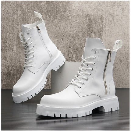 White Men Casual boots Punk High Tops Motorcycle Ankle Boots Height Increasing shoes Zapatillas Hombre