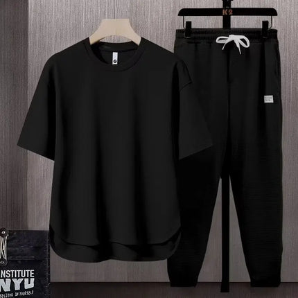 Foreign Trade Set Matching Suit Solid Color Men's T-shirt 2025 Summer Japanese Trend Ins Short-sleeved Trousers Two-piece Suit