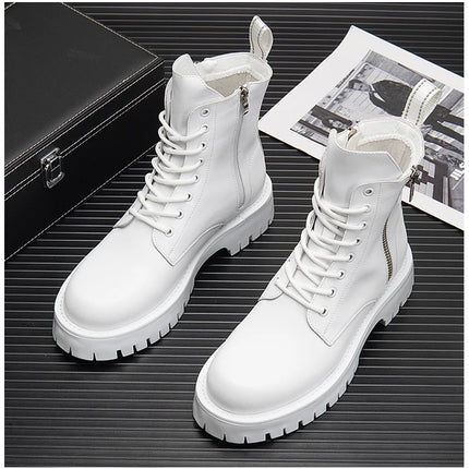 White Men Casual boots Punk High Tops Motorcycle Ankle Boots Height Increasing shoes Zapatillas Hombre