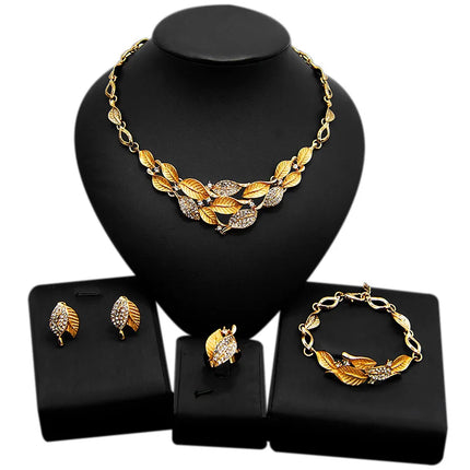 Zhuerrui Dubai Simple Copper Ring Jewelry Four-piece Set Hollow Copper Ring Insect Shape Pendant Women Leisure Necklace