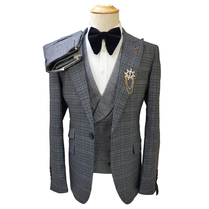 Cheap Actual Party Slim Fit One Button Notched Two Slits Business (Jacket+waistcoat+pants) Grey Men Wedding Suits MS789