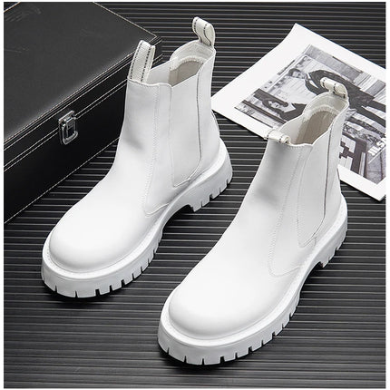 White Men Casual boots Punk High Tops Motorcycle Ankle Boots Height Increasing shoes Zapatillas Hombre