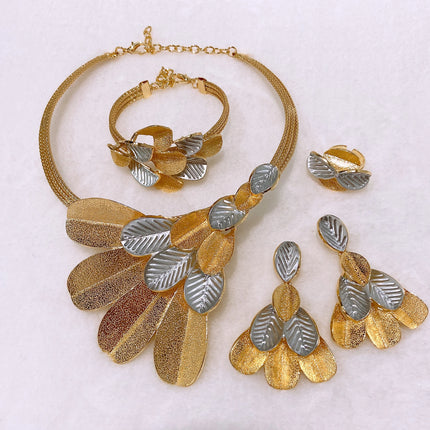 Luxury Costume Popular Trendy Brazilian Latest Fashion Wedding Copper Gold Plated Party Gift Anniversary Engagement Jewelry Set