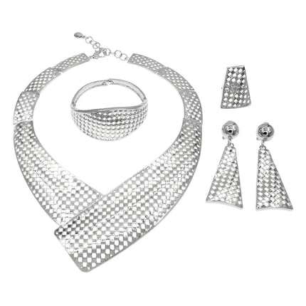 High Quality Italian Gold Plating Design Necklace Bangle Earrings Ring Set Fashion Women Jewelry Sets Bridal Wedding Party Gift