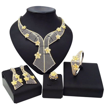 Yulaili Luxury Brass Cubic Zircon Jewelry Sets for Women Wedding Bridal Jewellery Set