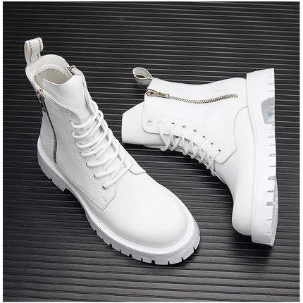 White Men Casual boots Punk High Tops Motorcycle Ankle Boots Height Increasing shoes Zapatillas Hombre