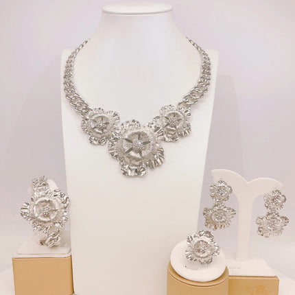 Yulaili High Quality Latest Italian Gold Style Silver Color Necklace Wedding Women Bridal Party Wholesale Jewelry Set