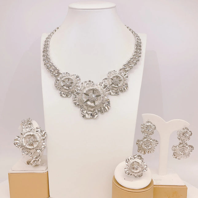 Yulaili High Quality Latest Italian Gold Style Silver Color Necklace Wedding Women Bridal Party Wholesale Jewelry Set