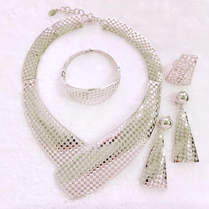 High Quality Italian Gold Plating Design Necklace Bangle Earrings Ring Set Fashion Women Jewelry Sets Bridal Wedding Party Gift