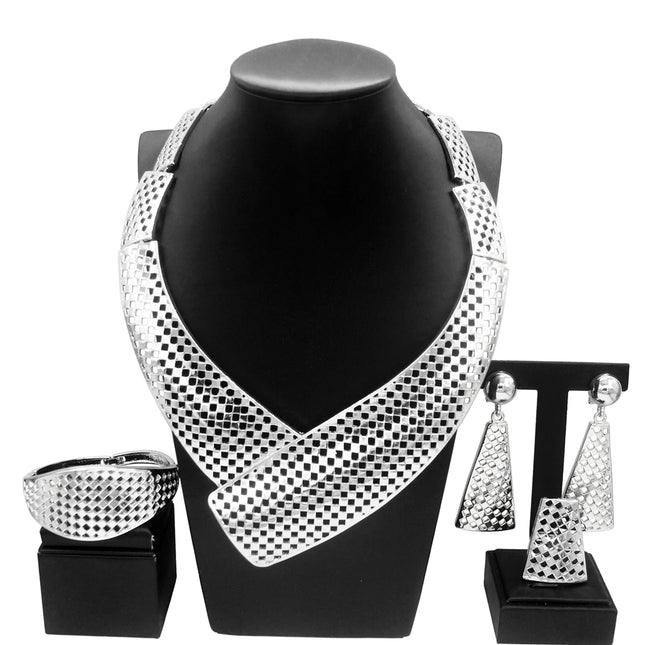 High Quality Italian Gold Plating Design Necklace Bangle Earrings Ring Set Fashion Women Jewelry Sets Bridal Wedding Party Gift