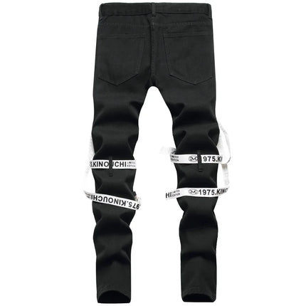 Strap Pants 2022 Wholesale Jeans for Men Fashion Black Pants