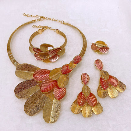 Luxury Costume Popular Trendy Brazilian Latest Fashion Wedding Copper Gold Plated Party Gift Anniversary Engagement Jewelry Set