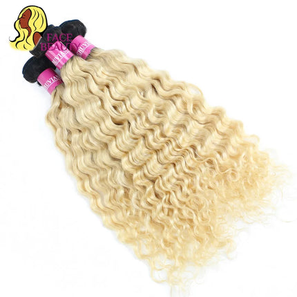 FaceBeauty Honey Blonde Ombre Bundles 1/3/4 Pcs Lot 28 30 Inch Brazilian Remy Human Hair Weave 1B 613 Blonde Curly Hair Bundles